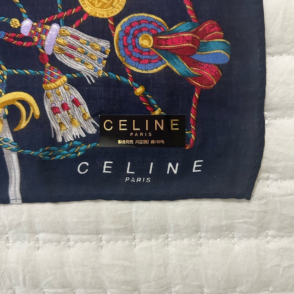 Vintage Celine Navy Silk Scarf with Equestrian Design. NWT